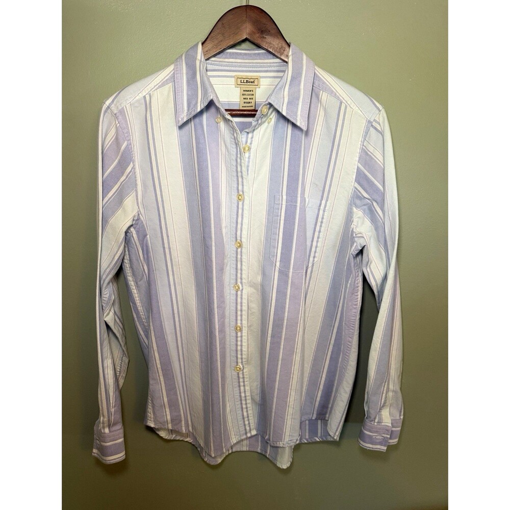 L.L.Bean Women’s Blue & White Striped Cotton Button-Down Shirt Size Medium